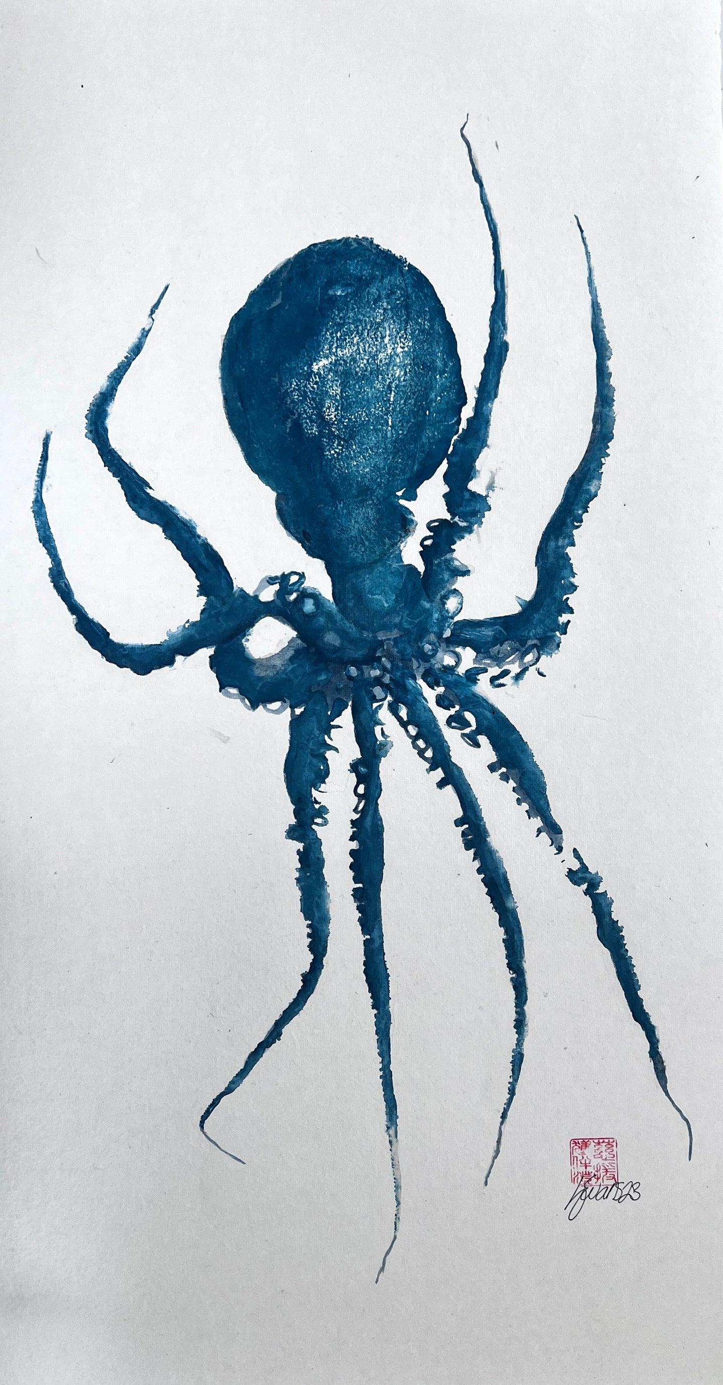 Gyotaku Octopus in Blue