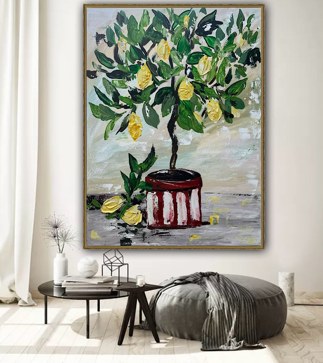 original abstract oil painting on canvas 100x80cm ‘lemon tree’