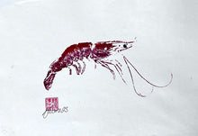 Load image into Gallery viewer, Gyotaku Impression taken from the surface of a Large Prawn

