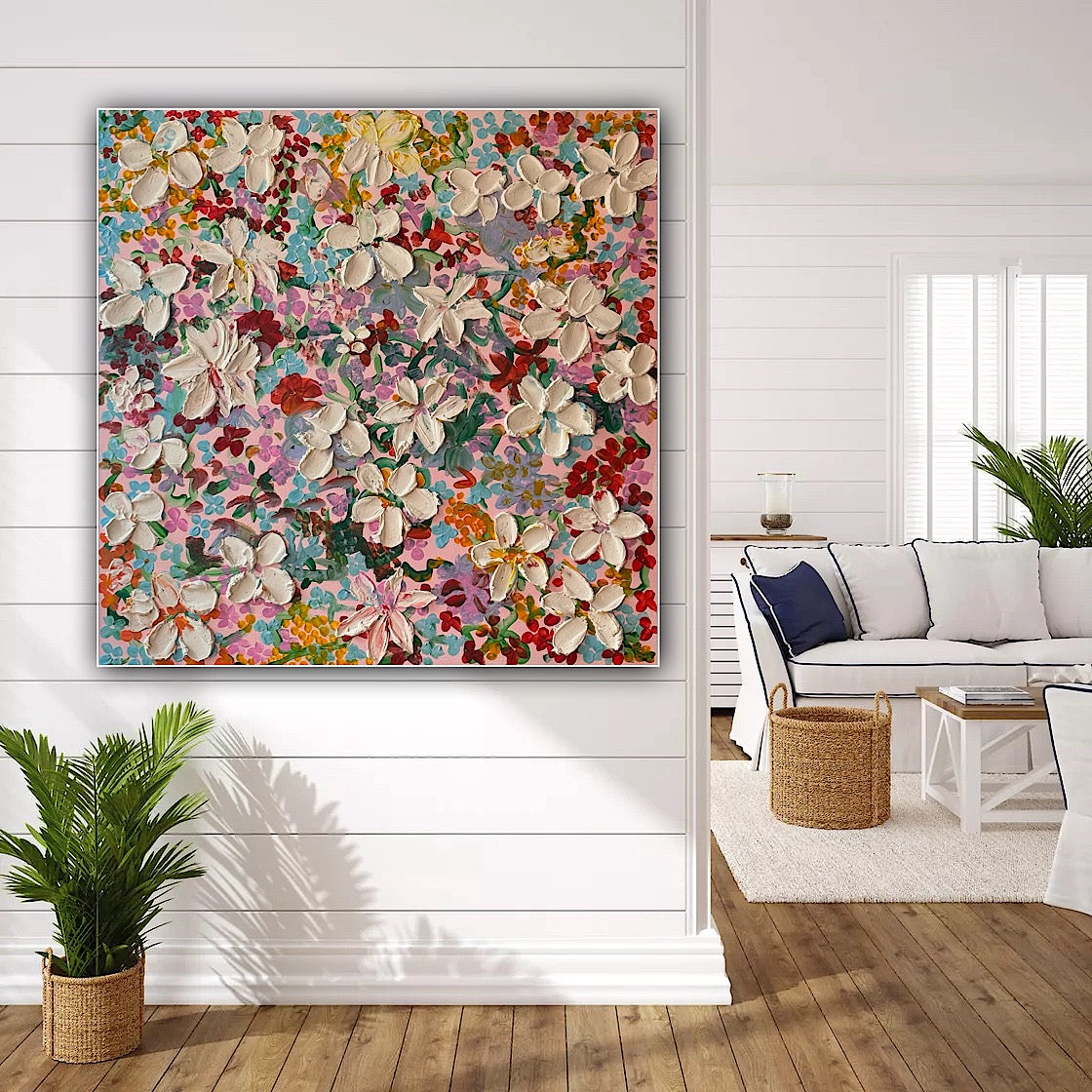 'Floral garden' original abstract oil painting on canvas from Sabina Swan Art