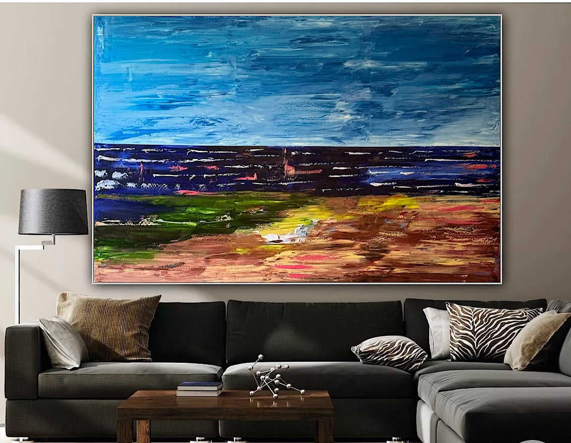 Seaside waves original abstract oil painting on canvas 150 x 100cm
