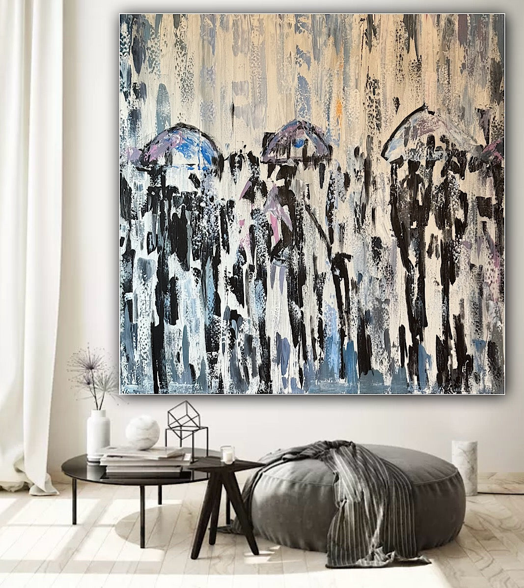 London in the Rain abstract oil painting  from Sabina Swan Art 100 x 100cm