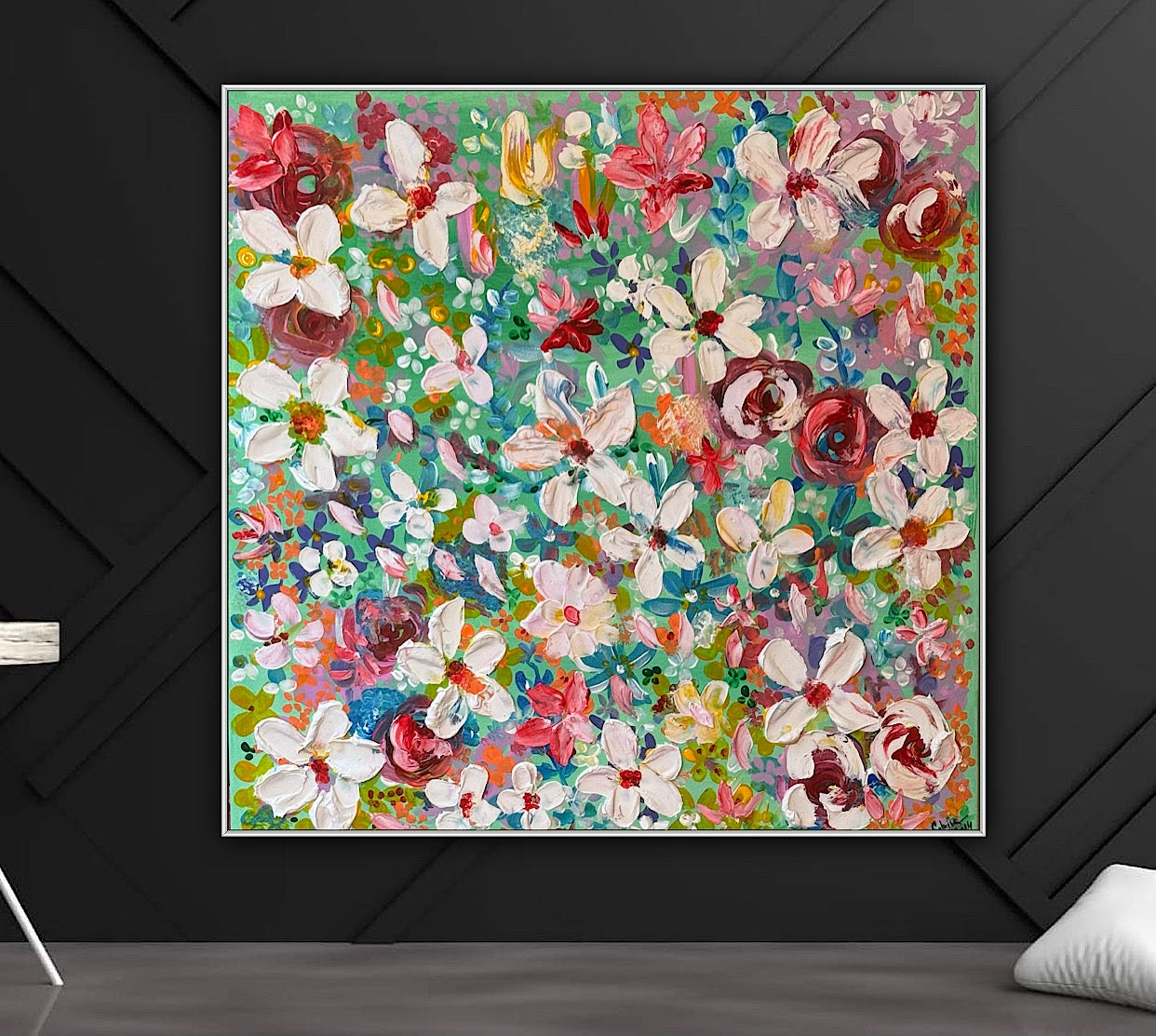 ‘Summer flowers  ’ in richter style abstract original oil painting 80 x 80cm