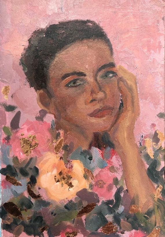Flora, Small Oil Portrait with Copper Leafing