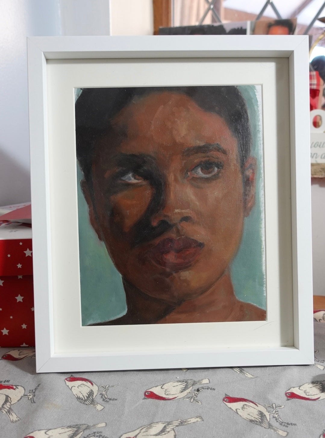 Mona, Expressive Oil Portrait on Paper, FRAMED