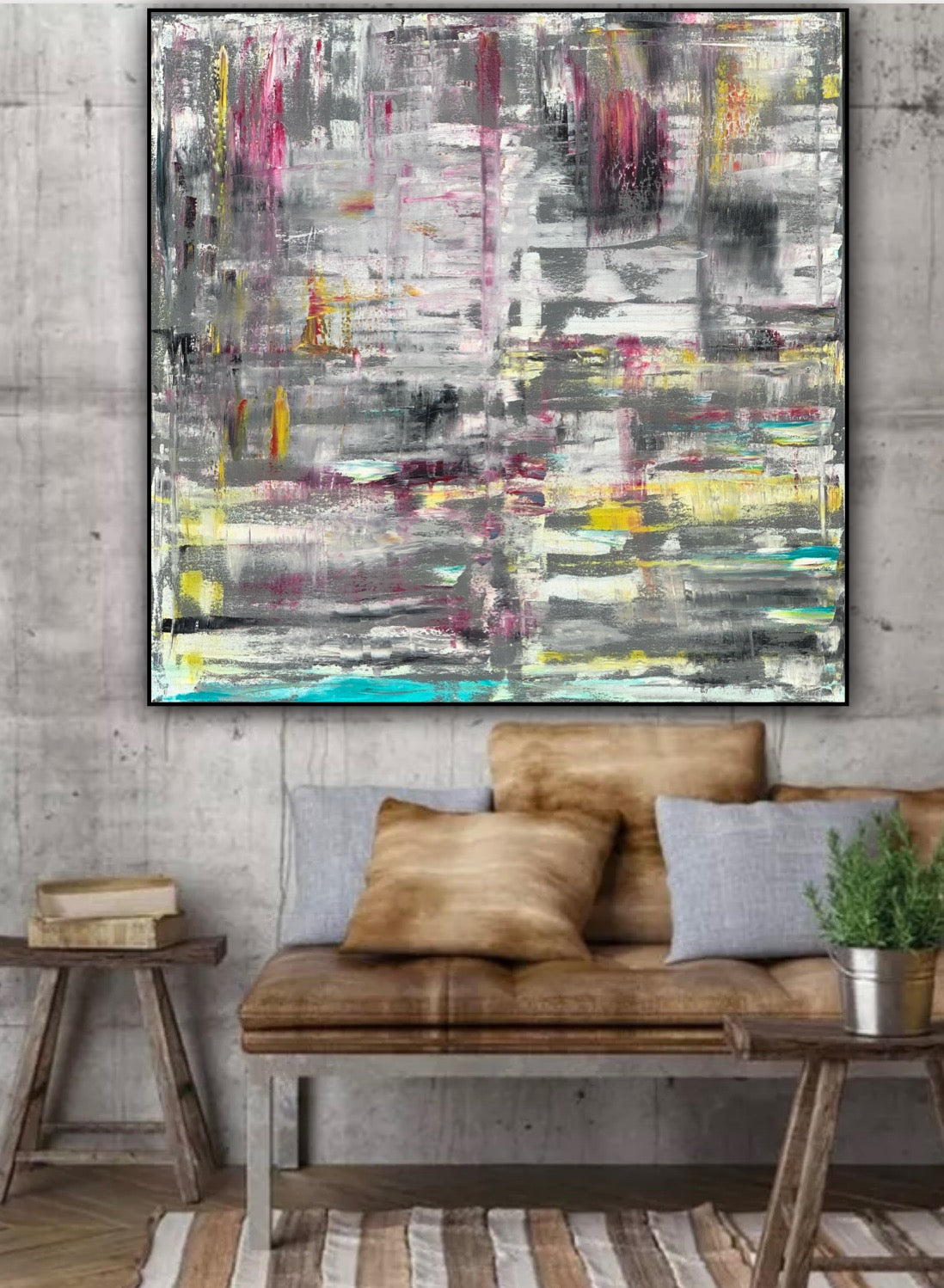 Reflection II original abstract oil painting on canvas Richter style 100 x 100