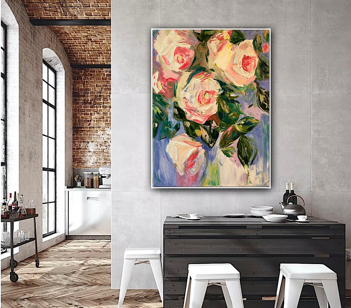 Roses in Bloom' original abstract oil painting on canvas by Sabina Swan Art